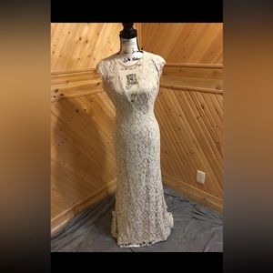 Aidan mattox ivory lace floor length gown open back